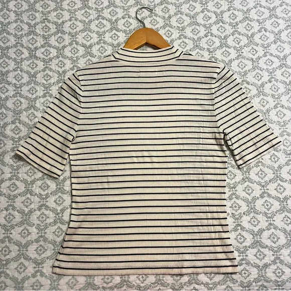Madewell Striped Mockneck Ribbed Short Sleeve Top, Size Medium - Picture 8 of 8